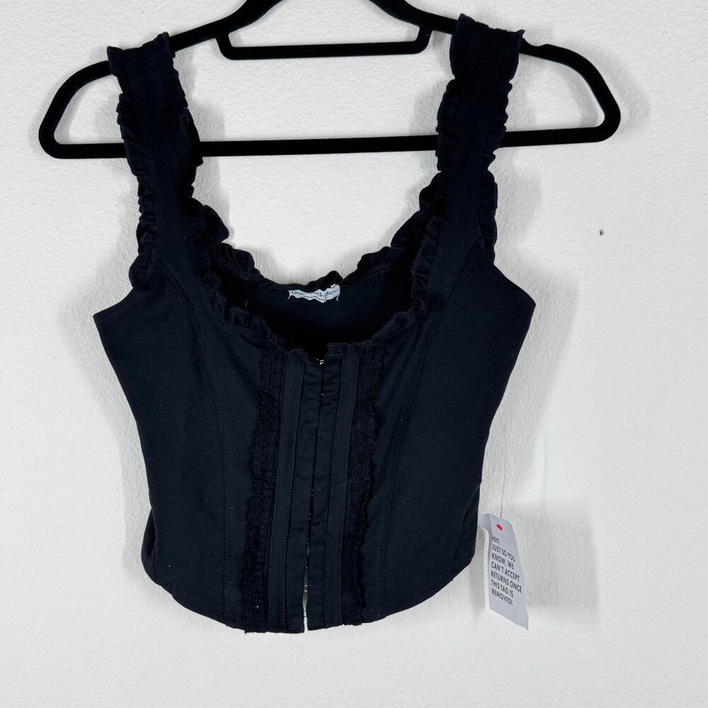Miss Selfridge Black Corset Top Ruffle Size 6 Crochet Detail